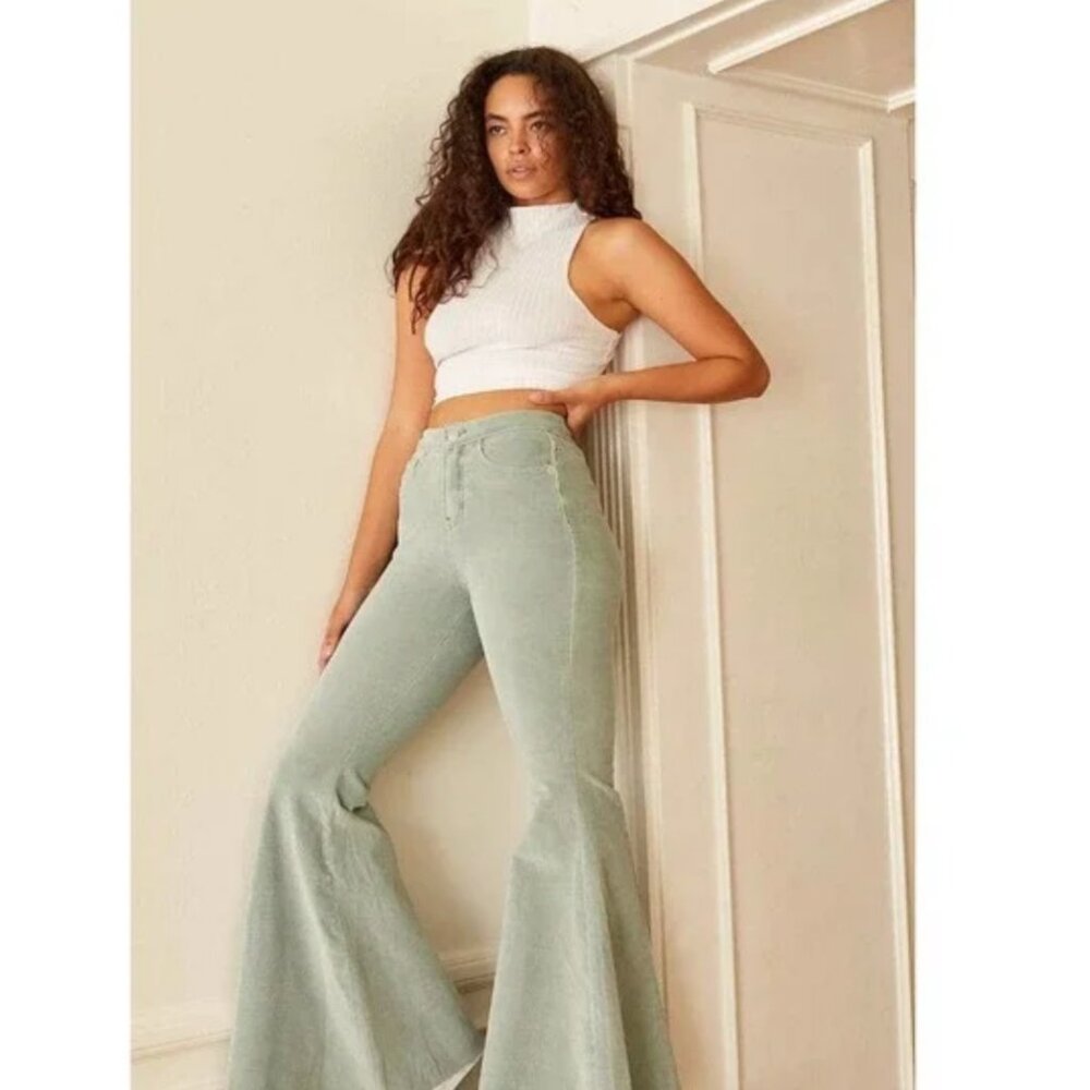 NWOT Free People CRVY Cord Lace Up Back Flare Jeans